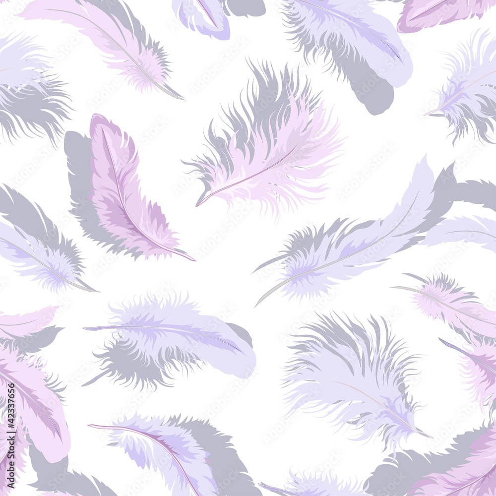 Decorative seamless background with tender light feathers.