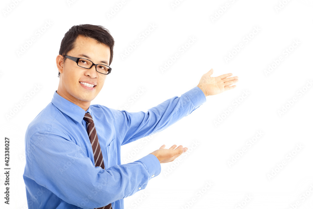 asian young business man showing something asian young business man showing something