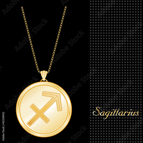 Sagittarius Pendant Necklace, Chain, gold astrology symbol