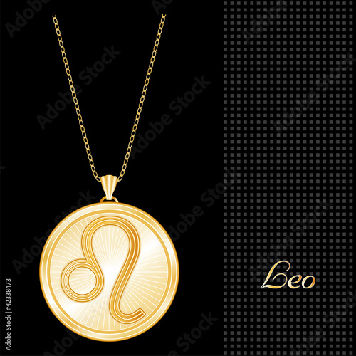 Leo Pendant Necklace, Chain, gold engraved astrology symbol
