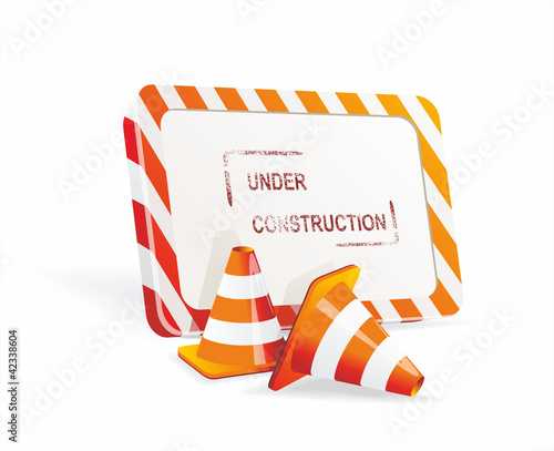 Under construction sign and traffic cone icons.