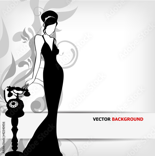 the Vector vintage retro woman silhouette background
