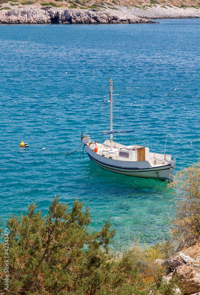 Fishing boat anchored at a Greek island