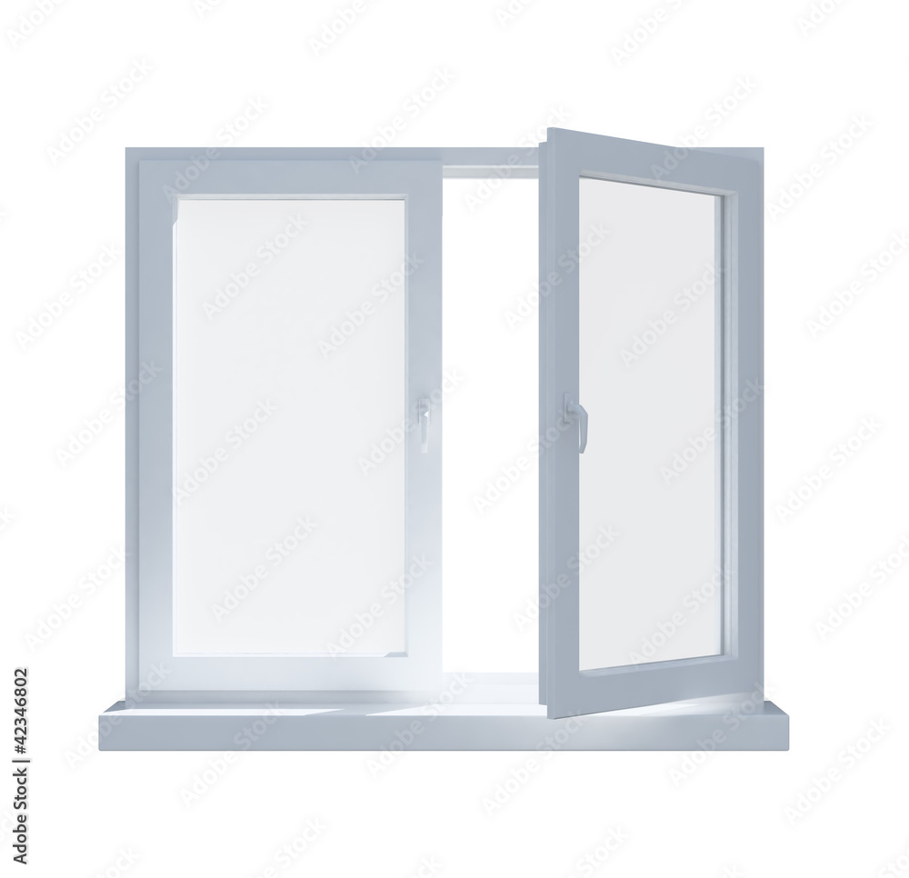 partially opened window isolated on white background partially opened window isolated on white background