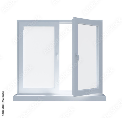partially opened window isolated on white background