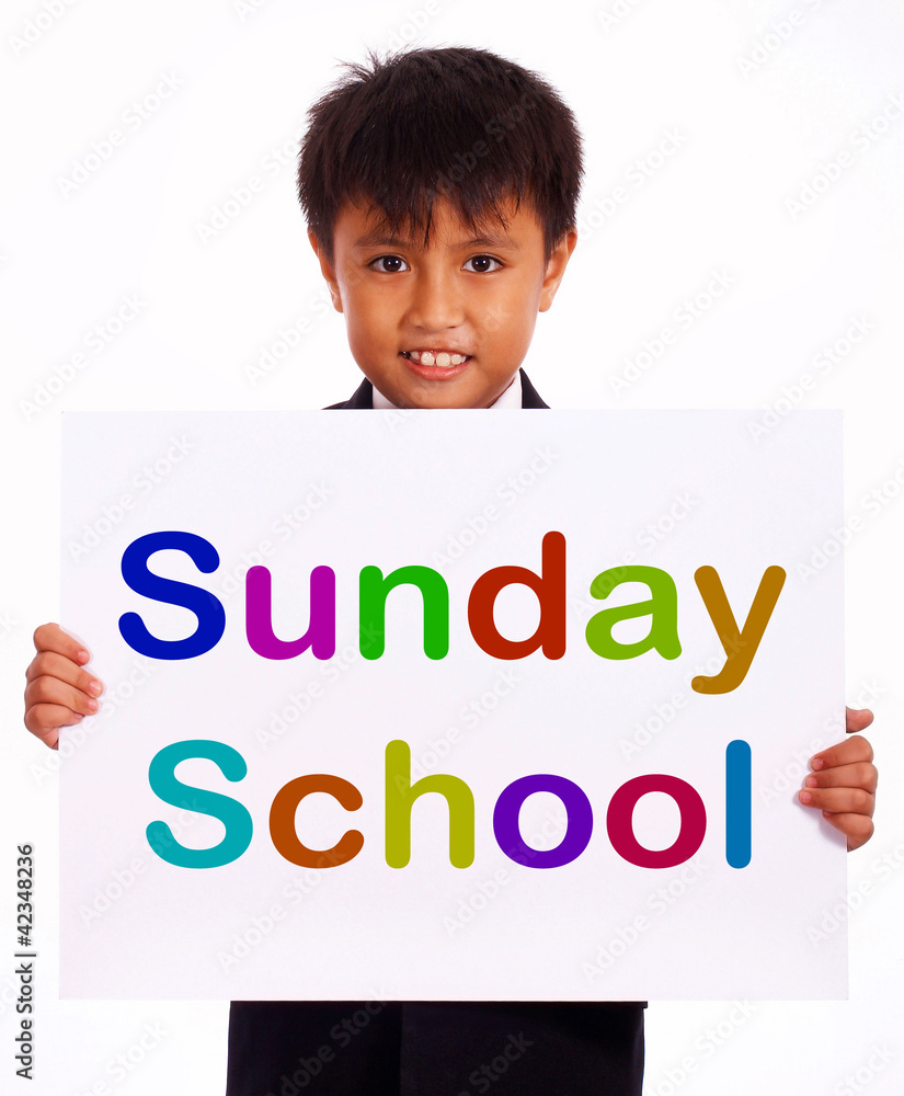 Sunday School Sign Showing Christian Kids Activity Stock Photo Adobe Stock
