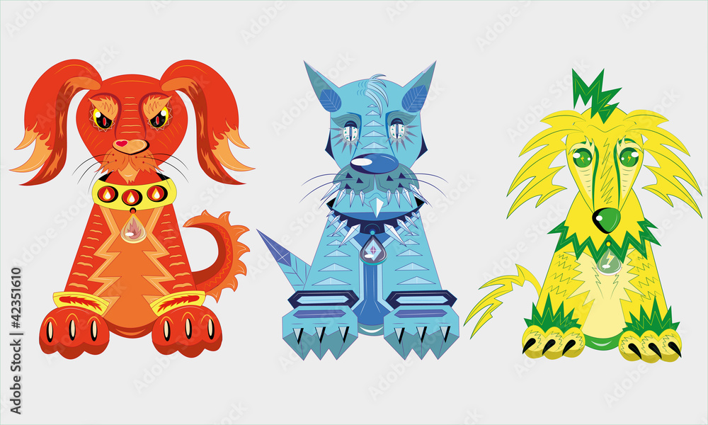 Three puppies of elements. Three puppies of elements.