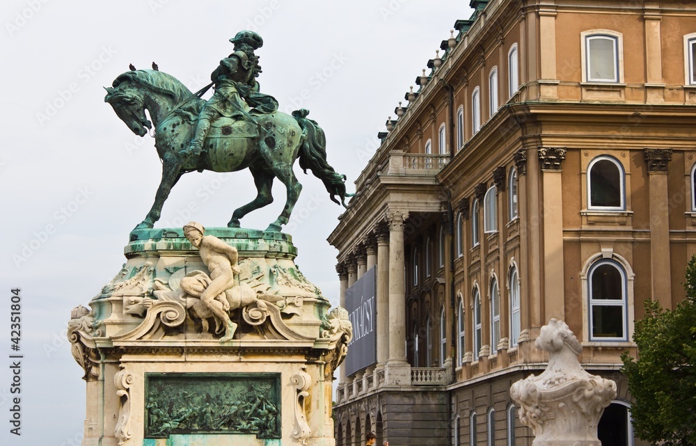 Equestrian statue in the Royal Palace in Budapest, Hungary