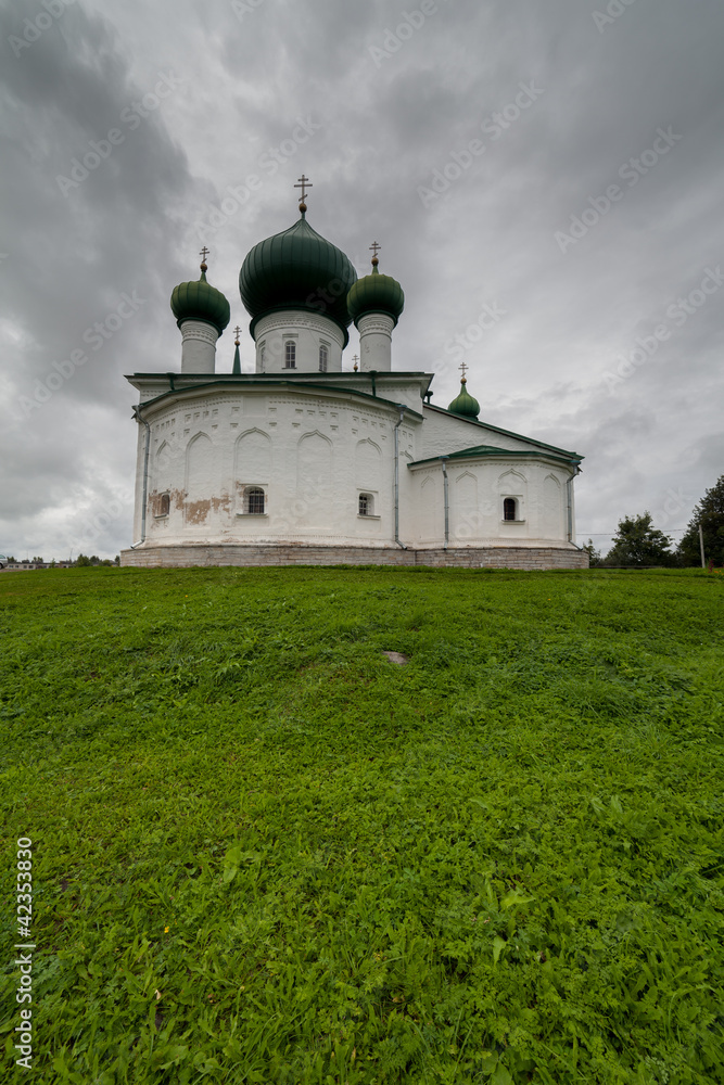 ancient architecture, church on  hill in Staraj Ladoga