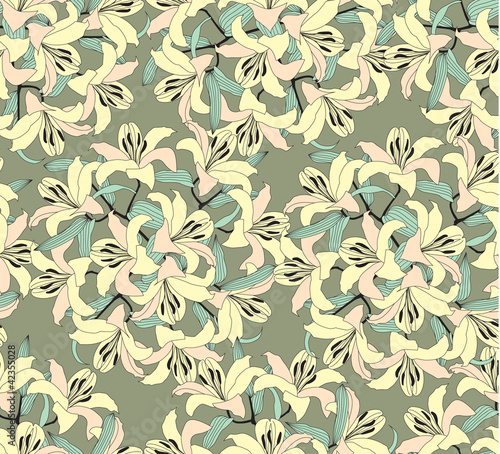 seamless pattern from yellow lily, background photo