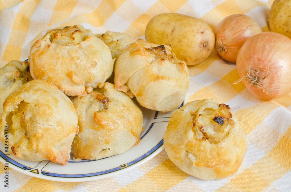 Knishes with potato and onion - Jewish pastry