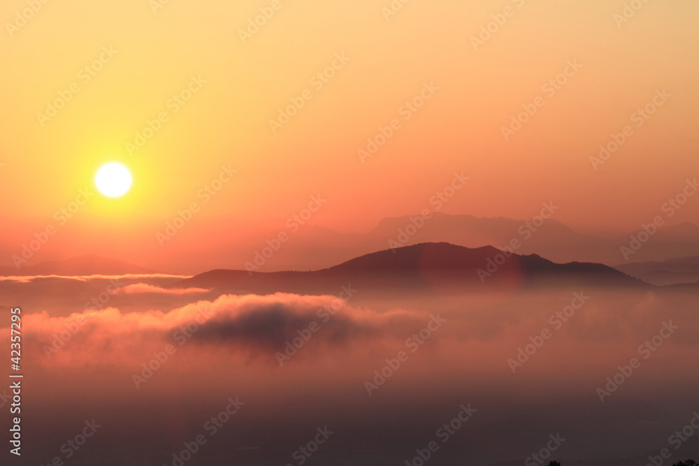 Scenic view of beautiful sunset over the mountains