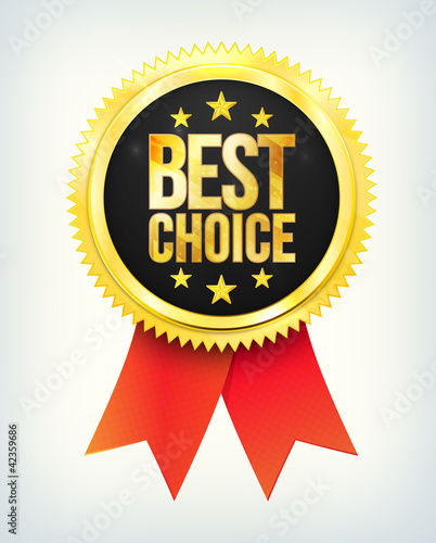 Vector best choice golden label with ribbons