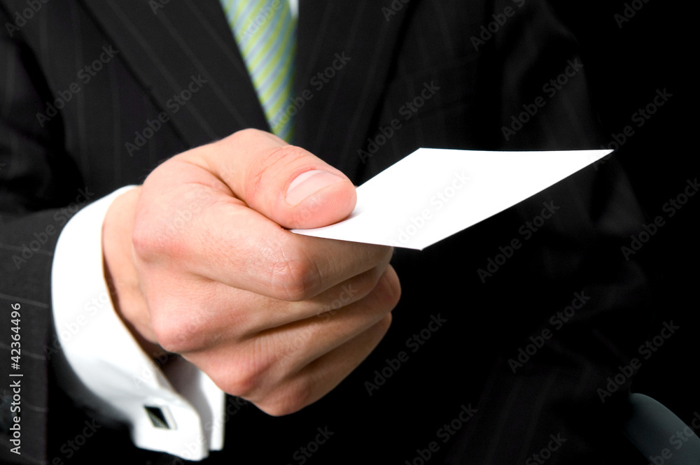 Business man giving his business card Business man giving his business card