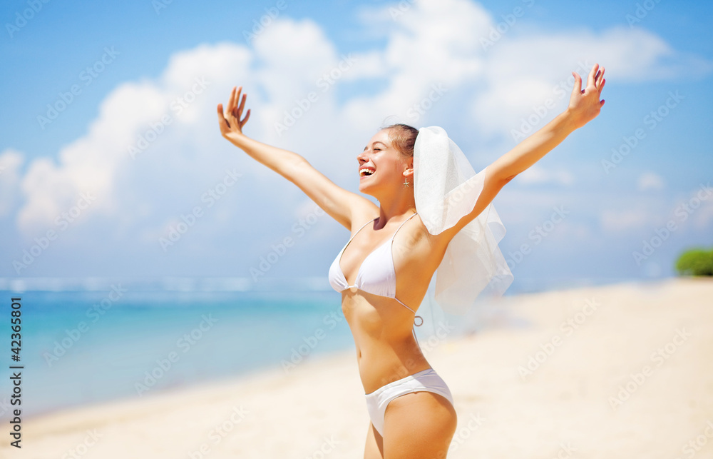 Funny bride on beach Funny bride on beach