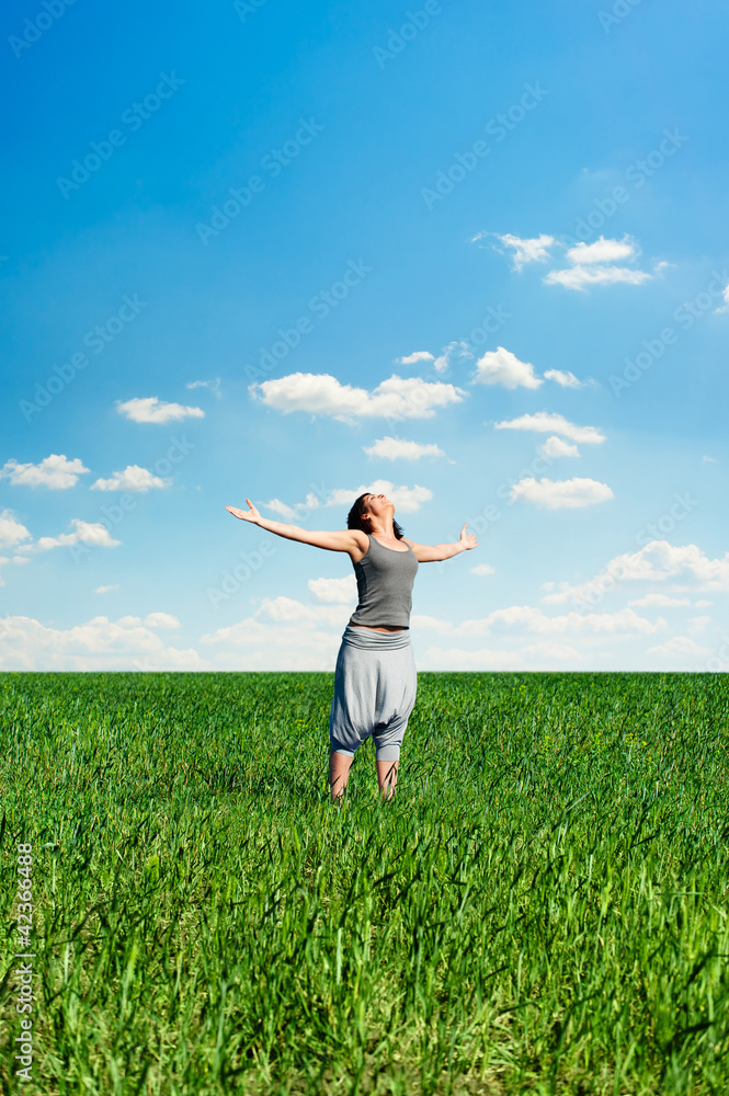 happy young woman at the meadow happy young woman at the meadow