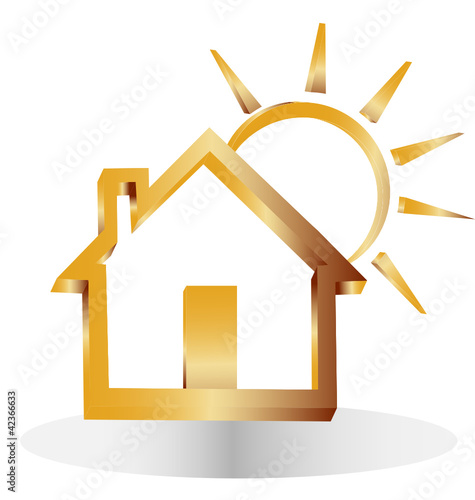 3d gold house and sun