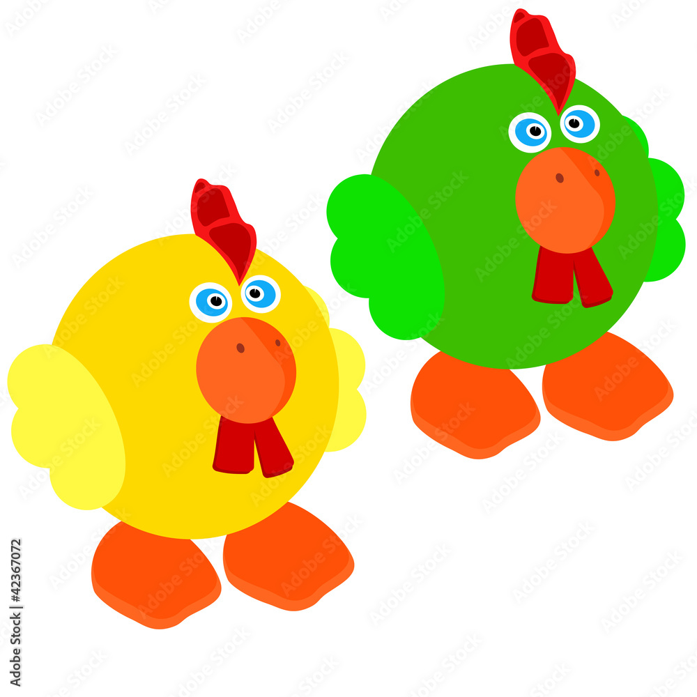 Obraz premium Two cute little rooster