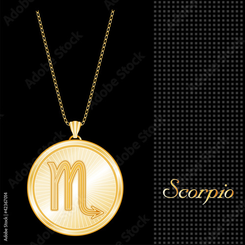 Scorpio Pendant Necklace, Chain, gold astrology symbol