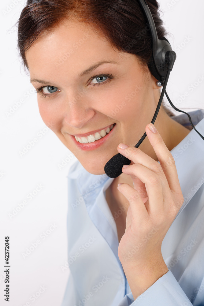 Customer service woman call center phone headset Customer service woman call center phone headset