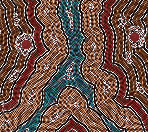 A illustration based on aboriginal style of dot painting depicti