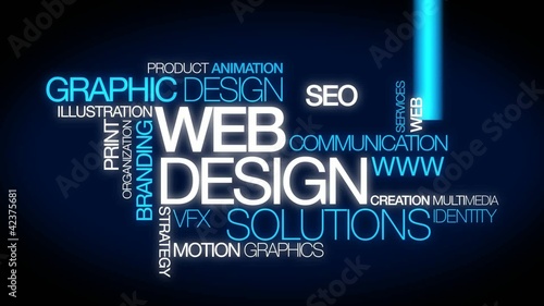 Web design solutions word tag cloud animation blue video