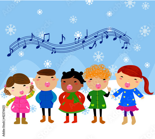 Winter kids singing Silent Night song.