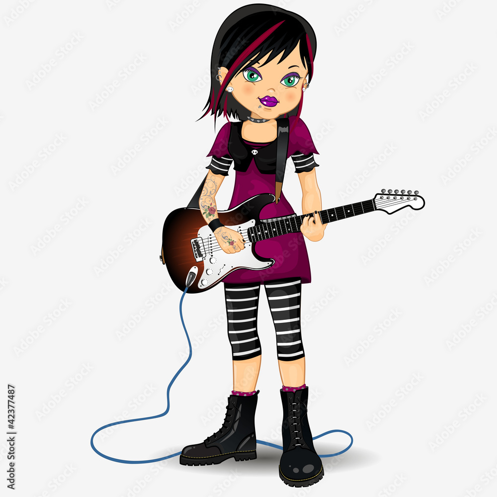 Punk girl with guitar electricas entire f Punk girl with guitar electricas entire f