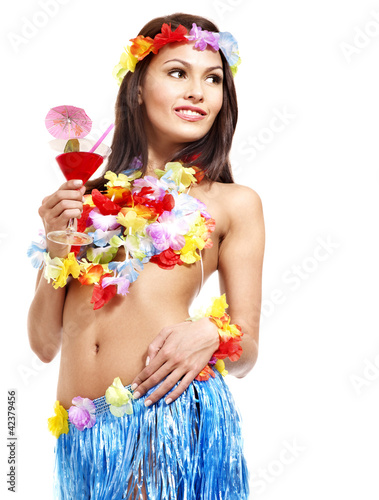 Woman in  costume of Hawaii.