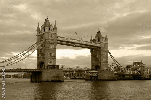 Vintage view of Tower Bridge  London. Sepia toned.