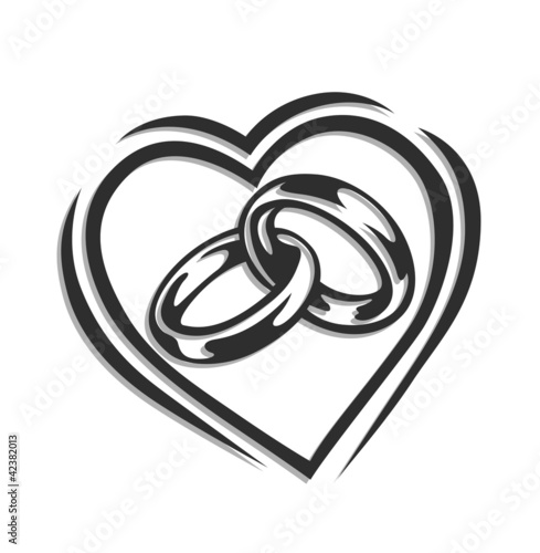wedding ring in heart vector illustration isolated on white