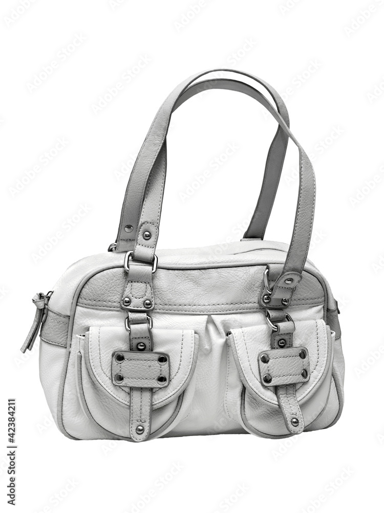 gray and white woman's handbag gray and white woman's handbag
