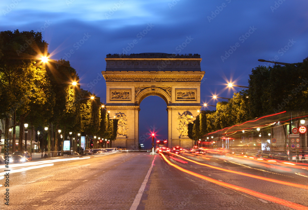 Arc De Triomphe and light trails