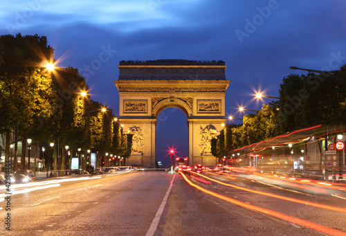 Arc De Triomphe and light trails