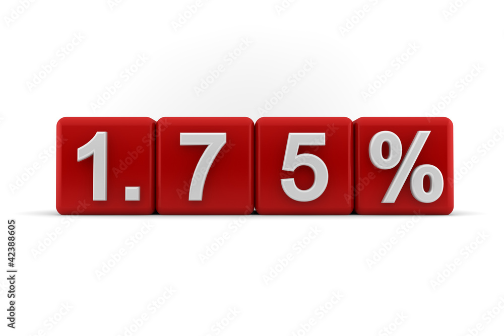 1.75 percent embossed on red cubes 1.75 percent embossed on red cubes
