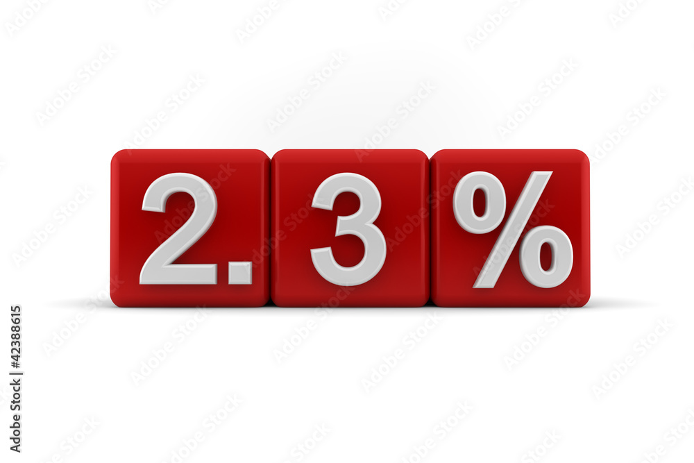 2.3 percent embossed on red cubes 2.3 percent embossed on red cubes