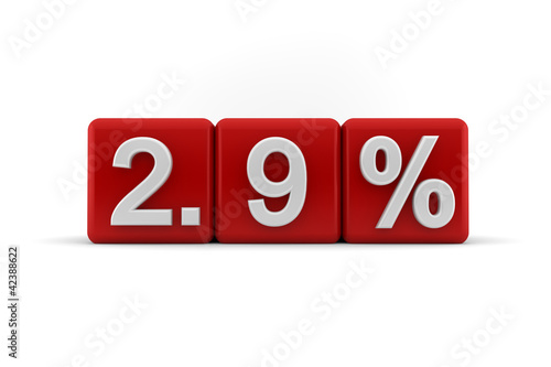 2.9 percent embossed on red cubes
