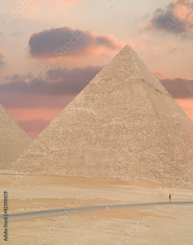 Sunset  in Cairo  Egypt. Pyramids view.