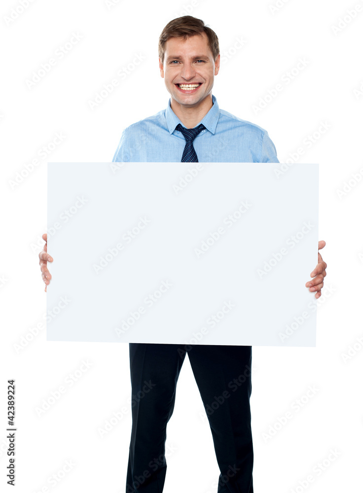 Corporate man showing billboard banner Corporate man showing billboard banner