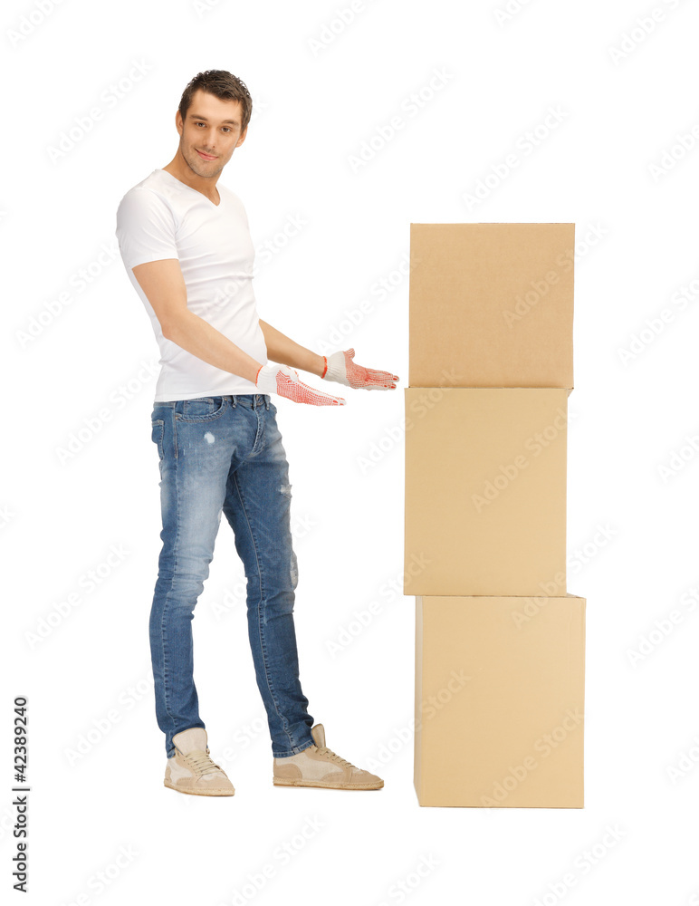 handsome man with big boxes handsome man with big boxes