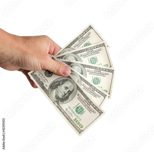 dollars in hand isolated on a white background