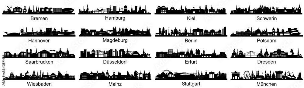 detailed Skylines of german Capitals