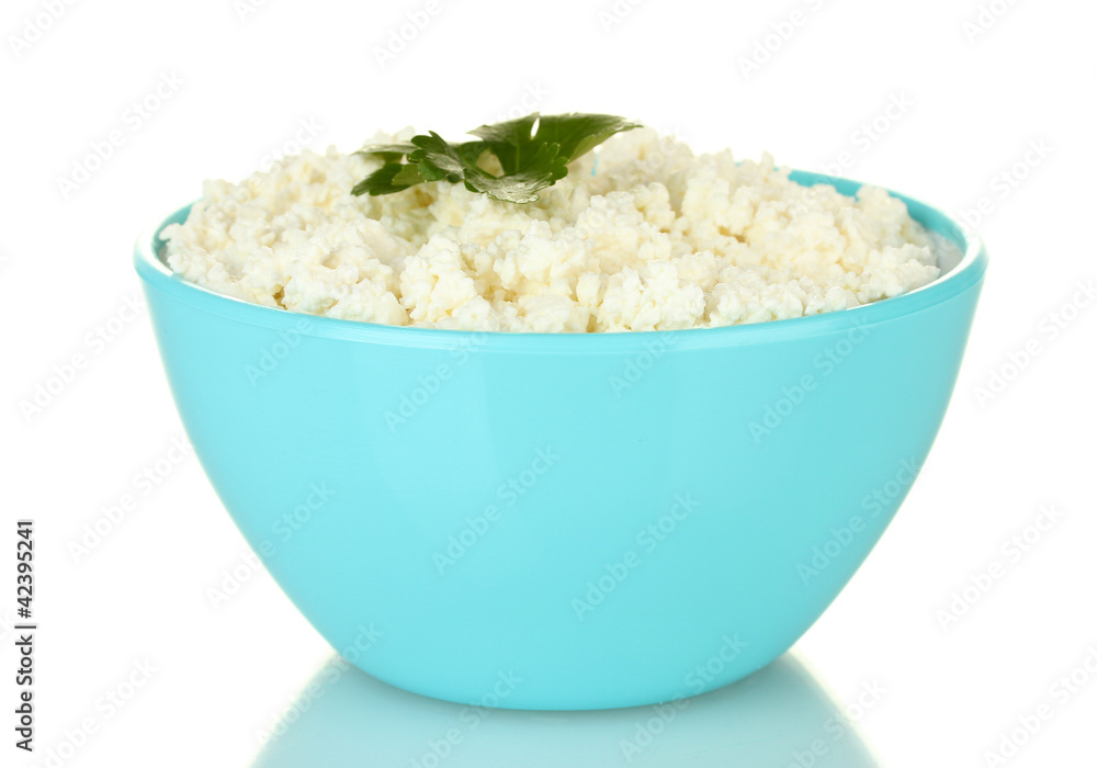 custom made wallpaper toronto digitalcottage cheese with parsley in blue bowl isolated on white