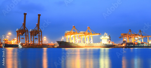 Containers loading at sea trading port