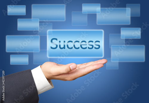 success screen Button Interface on Business hand