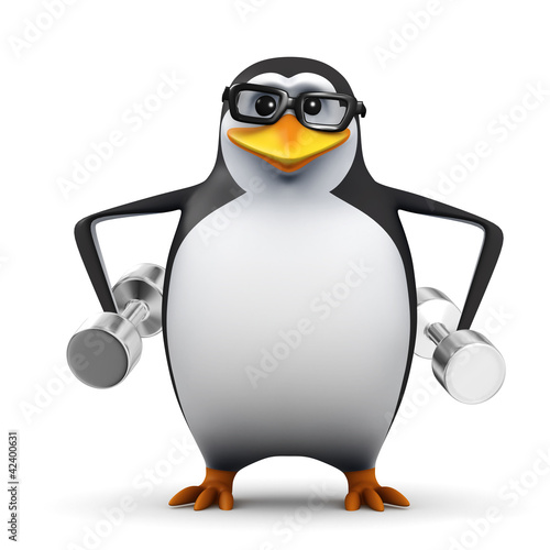 3d Penguin in glasses pumping iron... © Steve Young