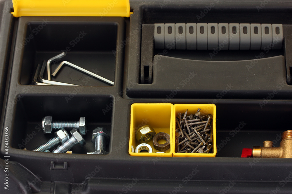 Tool box with tools close-up