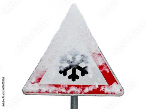 Warnschild Achtung, Schneeglätte! im Winter, Schneeglätte, Glatteis, Niedersachsen, Deutschland, Europa