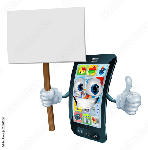 Announcement board sign mobile phone man