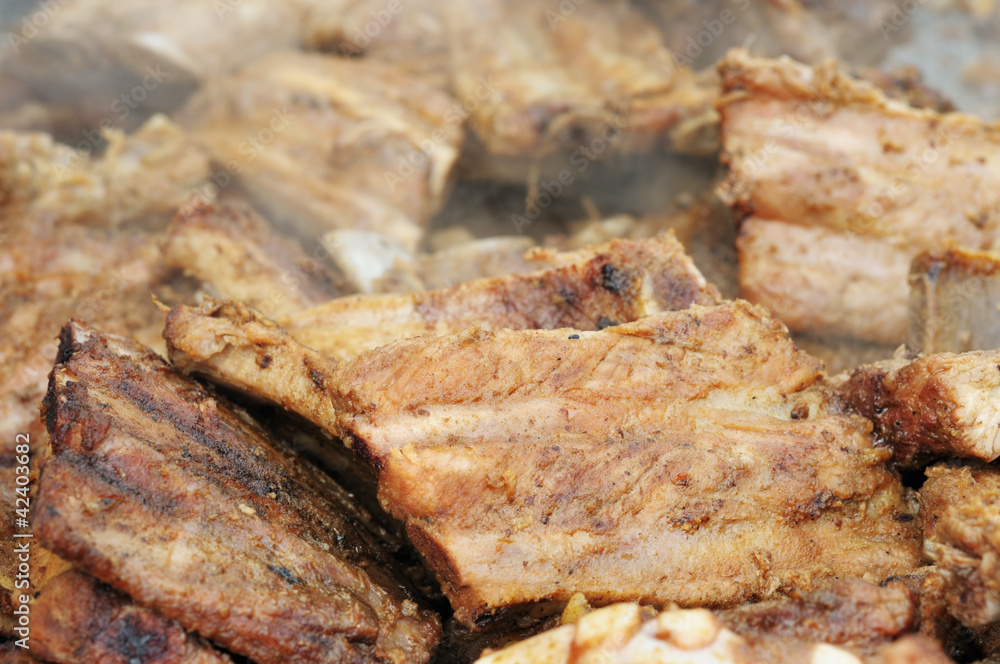 Outdoor preparation of fresh pork ribs